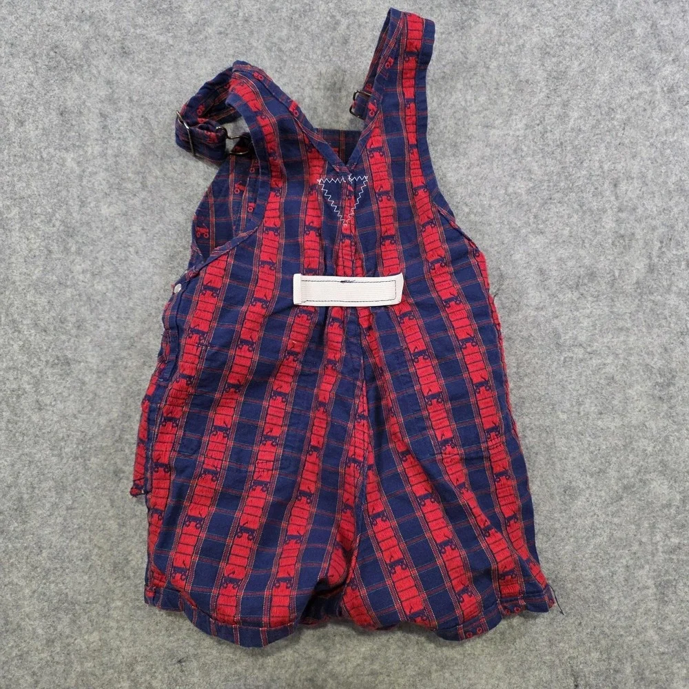 Vintage OshKosh B'gosh Vestbak Shortalls Kids 3T Blue Wagon Plaid USA Made